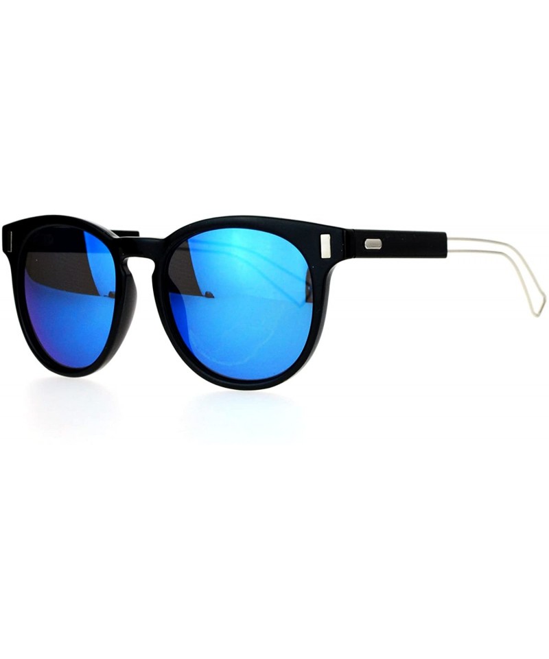 Wayfarer Retro Keyhole Horn Rim Mirrored Mirror Lens Mens Sunglasses - Black Light Blue - CY12EPTI0GT $11.56