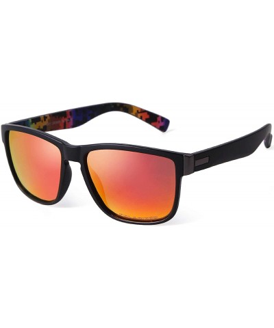 Square Vintage TR Polarized Sunglasses for men Women Unisex Stylish Square Mirror Lens - Black Frame Red Orange Len - CA196U0...
