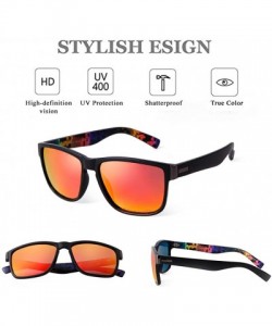 Square Vintage TR Polarized Sunglasses for men Women Unisex Stylish Square Mirror Lens - Black Frame Red Orange Len - CA196U0...