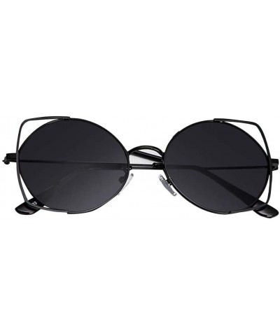 Cat Eye Sunglasses for Women - Cat Eye Mirrored Flat Lenses Metal Frame Sunglasses (Black) - Black - CR18REEQDWO $8.86