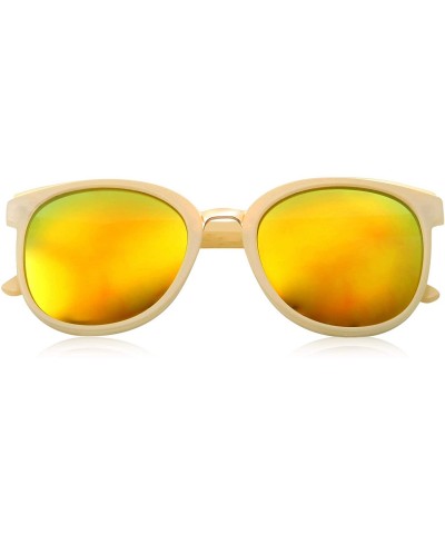 Square Womens Fashion Dapper Horned Rim Mirrored Lens Sunglasses - Orange Yellow - C818KN85EEZ $22.52