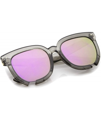 Square Oversize Notch Detail Square Colored Mirror Flat Lens Horn Rimmed Sunglasses 54mm - Smoke / Purple Mirror - C212NZUSOM...