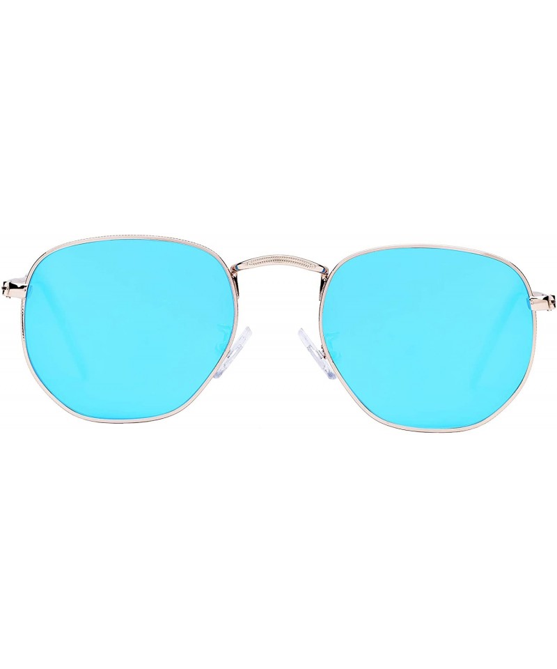 Oversized Medium Unisex Polygon Polarized Sunglasses - Gold Frame With Blue Mirror Lens - CG196HKGGCC $9.84