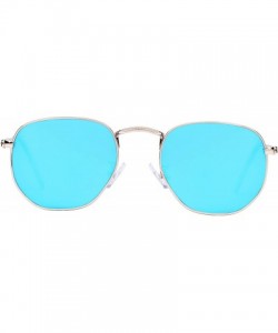 Oversized Medium Unisex Polygon Polarized Sunglasses - Gold Frame With Blue Mirror Lens - CG196HKGGCC $9.84