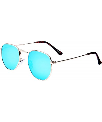 Oversized Medium Unisex Polygon Polarized Sunglasses - Gold Frame With Blue Mirror Lens - CG196HKGGCC $9.84
