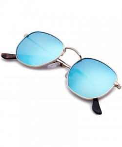 Oversized Medium Unisex Polygon Polarized Sunglasses - Gold Frame With Blue Mirror Lens - CG196HKGGCC $9.84