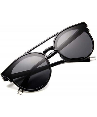 Cat Eye Women Fashion Round Cat Eye Sunglasses with Case UV400 Protection Beach - Black Frame/Grey Lens - CB18WO3XZ9A $16.16