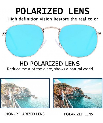 Oversized Medium Unisex Polygon Polarized Sunglasses - Gold Frame With Blue Mirror Lens - CG196HKGGCC $9.84
