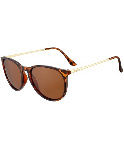 Round Polarized Sunglasses For Women And Men UV Protection Classic Round Style - Brown - CA1989K5O9Z $10.53