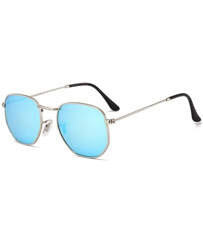 Goggle Fashion Small Box Sunglasses Sunglasses True Film Polychromatic Glasses - C4 Silver Frame Ice Blue - C518TNRHRXZ $10.19