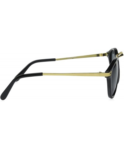 Wayfarer Vintage Inspired Round Horned Rim P-3 Frame Retro Sunglasses - Shiny Black-gold - CS119YAGNAN $10.91