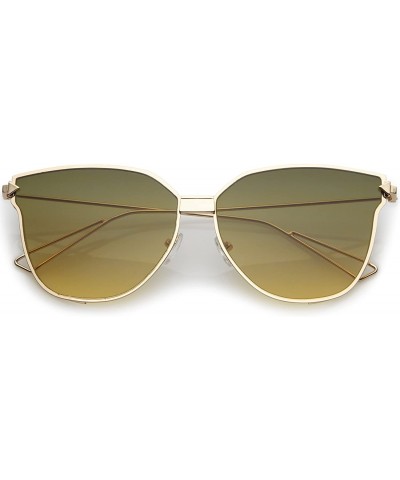 Oversized Oversize Slim Wire Arms Colored Mirror Flat Lens Cat Eye Sunglasses 59mm - Gold / Green Beige - CE18206DOAL $11.00