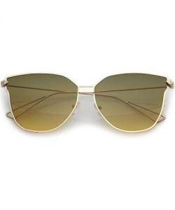 Oversized Oversize Slim Wire Arms Colored Mirror Flat Lens Cat Eye Sunglasses 59mm - Gold / Green Beige - CE18206DOAL $11.00