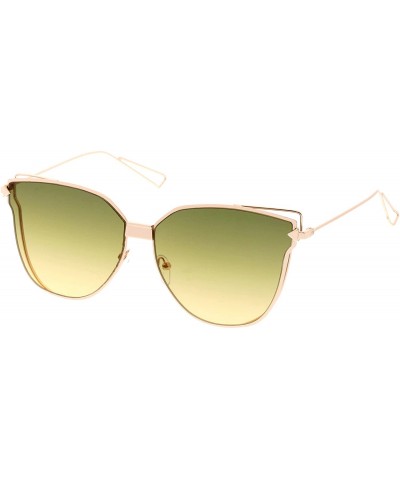 Oversized Oversize Slim Wire Arms Colored Mirror Flat Lens Cat Eye Sunglasses 59mm - Gold / Green Beige - CE18206DOAL $11.00