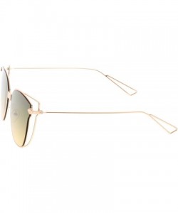 Oversized Oversize Slim Wire Arms Colored Mirror Flat Lens Cat Eye Sunglasses 59mm - Gold / Green Beige - CE18206DOAL $11.00