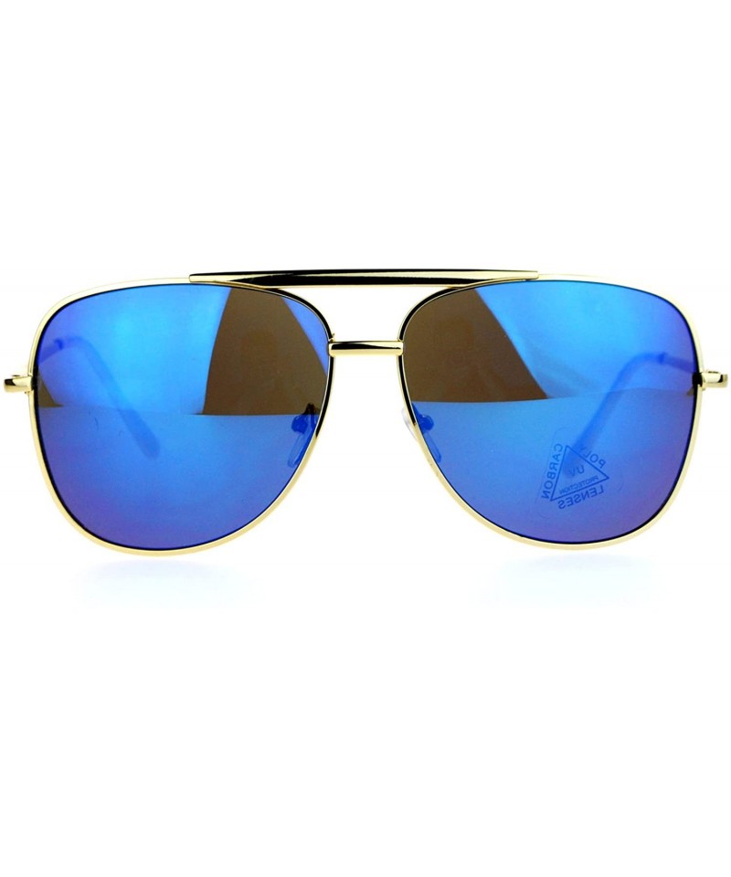 Rectangular Mirrored Mirror Lens Retro Large Rectangular Pilot Sunglasses - Gold Blue - CF129O84GM3 $11.07