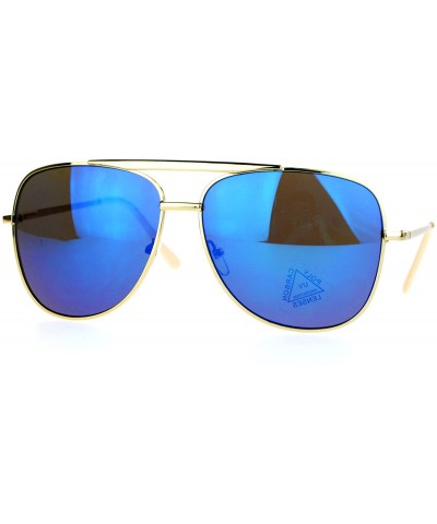 Rectangular Mirrored Mirror Lens Retro Large Rectangular Pilot Sunglasses - Gold Blue - CF129O84GM3 $11.07