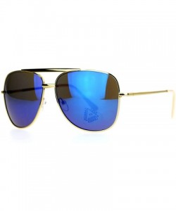 Rectangular Mirrored Mirror Lens Retro Large Rectangular Pilot Sunglasses - Gold Blue - CF129O84GM3 $11.07