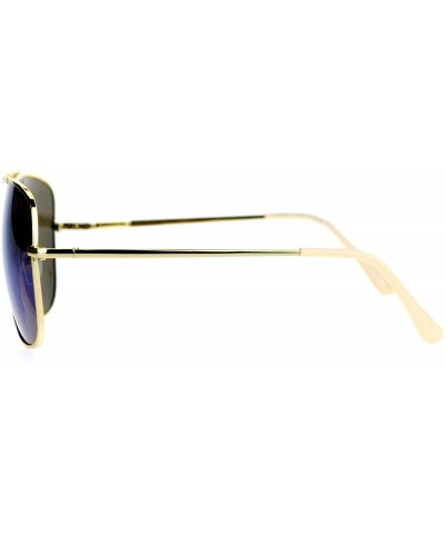 Rectangular Mirrored Mirror Lens Retro Large Rectangular Pilot Sunglasses - Gold Blue - CF129O84GM3 $11.07