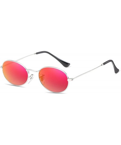 Round Cute Women's Eyewear Round Shape Retro Sunglasses - Silver Frame Red Mercury Lens - CK18C6A73DK $17.71