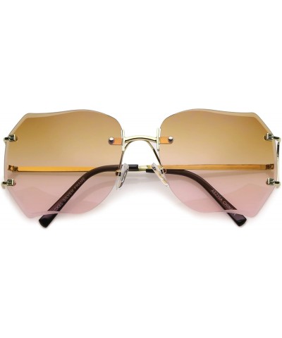 Square Oversize Slim Metal Arms Rimless Beveled Colored Lens Square Sunglasses 61mm - Gold / Brown Pink - C9182XLWMZG $11.20