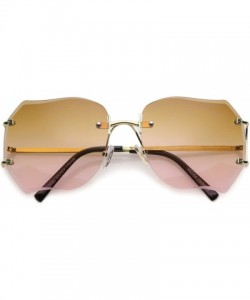 Square Oversize Slim Metal Arms Rimless Beveled Colored Lens Square Sunglasses 61mm - Gold / Brown Pink - C9182XLWMZG $11.20