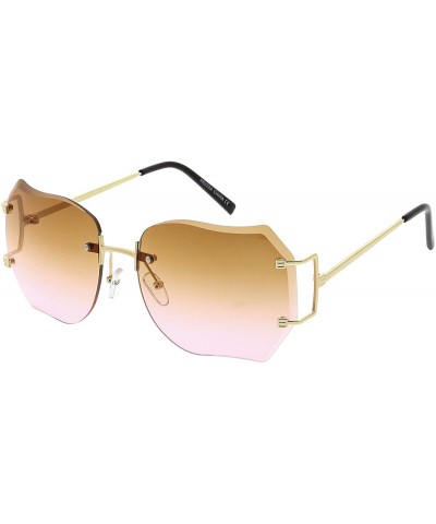 Square Oversize Slim Metal Arms Rimless Beveled Colored Lens Square Sunglasses 61mm - Gold / Brown Pink - C9182XLWMZG $11.20