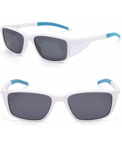 Shield Polarized Sunglasses for Men Women Sports with Detachable Side Shield - White Frame With Grey Lens - C518R940H38 $47.65