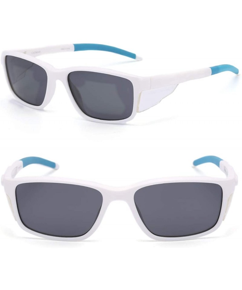 Shield Polarized Sunglasses for Men Women Sports with Detachable Side Shield - White Frame With Grey Lens - C518R940H38 $23.02
