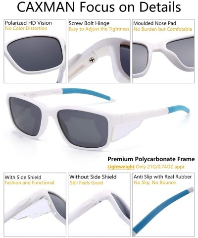Shield Polarized Sunglasses for Men Women Sports with Detachable Side Shield - White Frame With Grey Lens - C518R940H38 $23.02