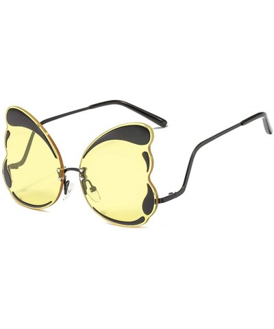 Oversized Unique Butterfly Shape Frame Fashion Sunglasses UV Protection - Black Frame Yellow Lens - CG18RW9DH9D $16.77