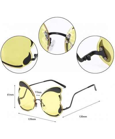 Oversized Unique Butterfly Shape Frame Fashion Sunglasses UV Protection - Black Frame Yellow Lens - CG18RW9DH9D $16.77