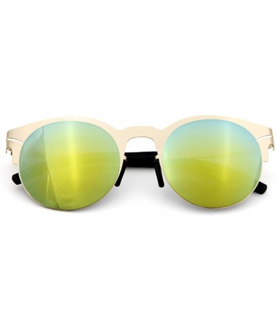 Rectangular Half Frame Sunglasses Metal Frame Round Color Film Lens - Gold/Green - CX11ZIRHMNP $17.66