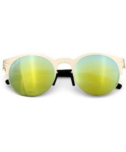 Rectangular Half Frame Sunglasses Metal Frame Round Color Film Lens - Gold/Green - CX11ZIRHMNP $17.66