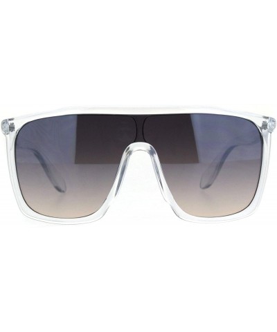 Rectangular Oversize Shield Racer Retro Plastic Mobster Sunglasses - Clear Brown Smoke - CK18KAGYL42 $9.63