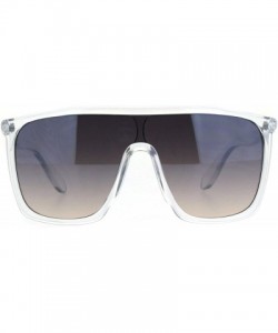 Rectangular Oversize Shield Racer Retro Plastic Mobster Sunglasses - Clear Brown Smoke - CK18KAGYL42 $9.63