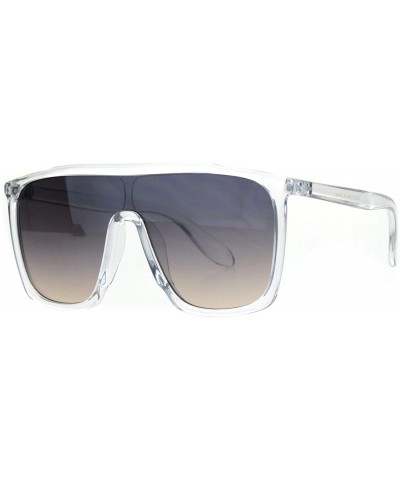 Rectangular Oversize Shield Racer Retro Plastic Mobster Sunglasses - Clear Brown Smoke - CK18KAGYL42 $9.63