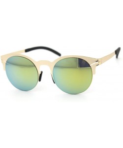 Rectangular Half Frame Sunglasses Metal Frame Round Color Film Lens - Gold/Green - CX11ZIRHMNP $17.66