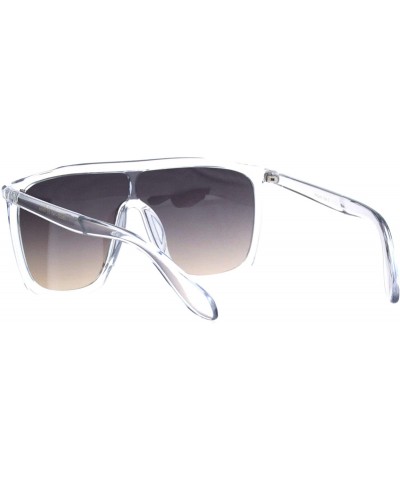 Rectangular Oversize Shield Racer Retro Plastic Mobster Sunglasses - Clear Brown Smoke - CK18KAGYL42 $9.63