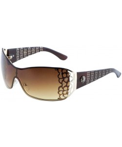 Oversized Greek Key Lion Head Medallion Oversized Shield Sunglasses w/Rhinestones - Brown & Gold Frame - C917YCLWK4O $10.48