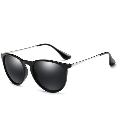 Round Polarized Sunglasses Vintage Retro Round Mirrored Lens for Women Men - Black - C818XZ52ET0 $15.89