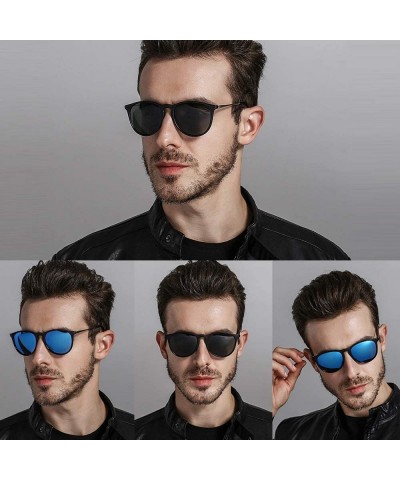 Round Polarized Sunglasses Vintage Retro Round Mirrored Lens for Women Men - Black - C818XZ52ET0 $15.89