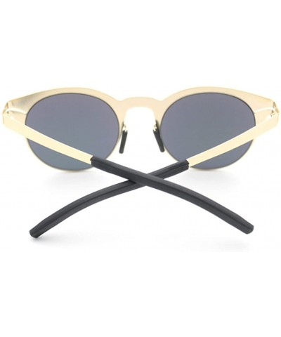 Rectangular Half Frame Sunglasses Metal Frame Round Color Film Lens - Gold/Green - CX11ZIRHMNP $17.66