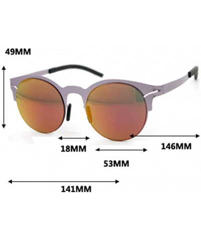 Rectangular Half Frame Sunglasses Metal Frame Round Color Film Lens - Gold/Green - CX11ZIRHMNP $17.66