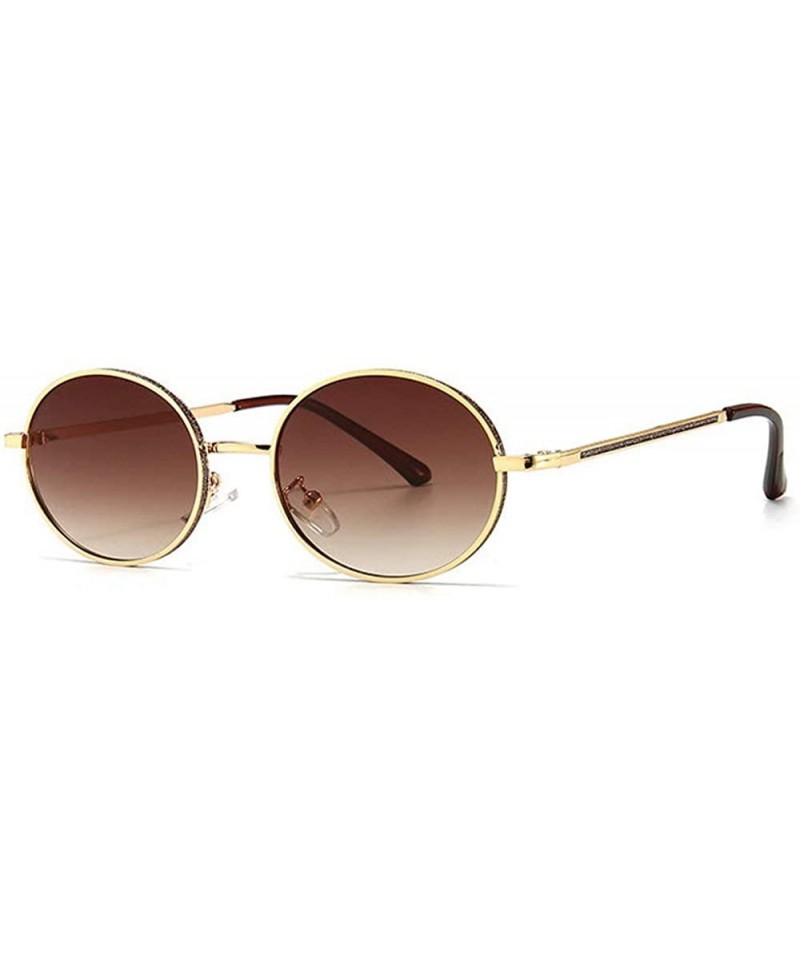 Oval Fashion Retro Men's Punk Oval Metal Frame Designer Ladies Hip Hop Sunglasses - Brown - C31943ENS50 $14.41