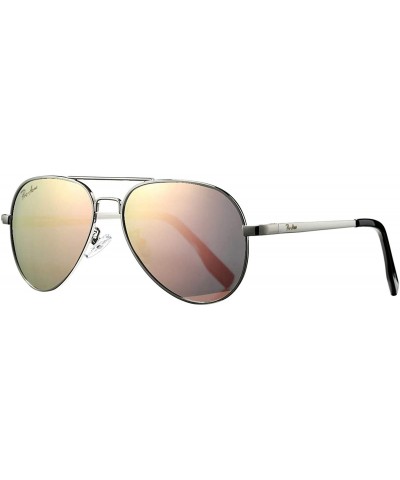 Aviator Small Polarized Aviator Sunglasses for Adult Small Face and Junior-52mm - Silver Frame/Pink Mirrored Lens - CC193S3IA...