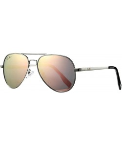 Aviator Small Polarized Aviator Sunglasses for Adult Small Face and Junior-52mm - Silver Frame/Pink Mirrored Lens - CC193S3IA...