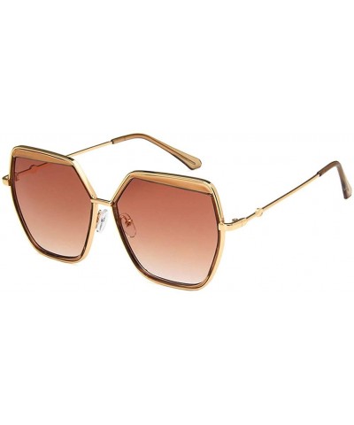 Square Unisex Sunglasses Fashion Gold Grey Drive Holiday Polygon Non-Polarized UV400 - Gold Brown - CN18RLROIK7 $10.15