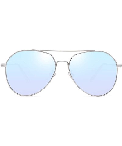 Aviator Trendy Aviator Sunglasses for Women - Men UV400 Protective Eyewear - Gradual Change Shades PZ3641 - Light Blue - C418...