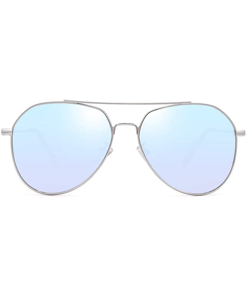 Aviator Trendy Aviator Sunglasses for Women - Men UV400 Protective Eyewear - Gradual Change Shades PZ3641 - Light Blue - C418...